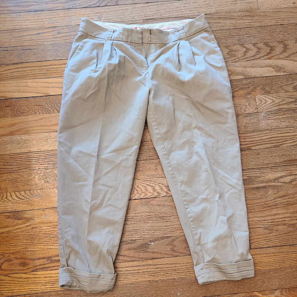 Anthropologie Cartonnier Pleated Cropped Ankle Cuffed Chino Pants Size 4